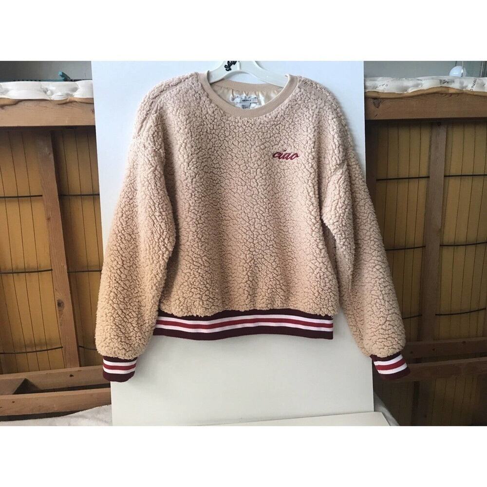 Forever21 Sweater Fleece Beige SzS Super Cute Stripes Pre-Owned